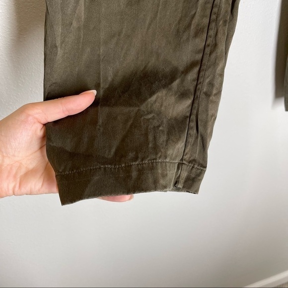 Theory Thorelle Silk Cargo Pants Dark Green Vintage Satin Straight Size 6 Women - Picture 7 of 12